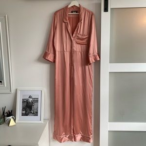 REFORMATION PINK AINSLEY PAJAMA SILK JUMPSUIT
